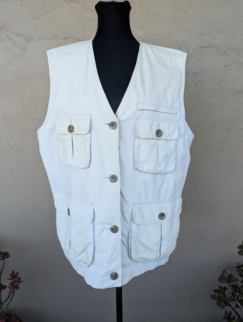 💜Eddie Bauer White Cotton 7-Pocket Utility Safari Vest M Petite